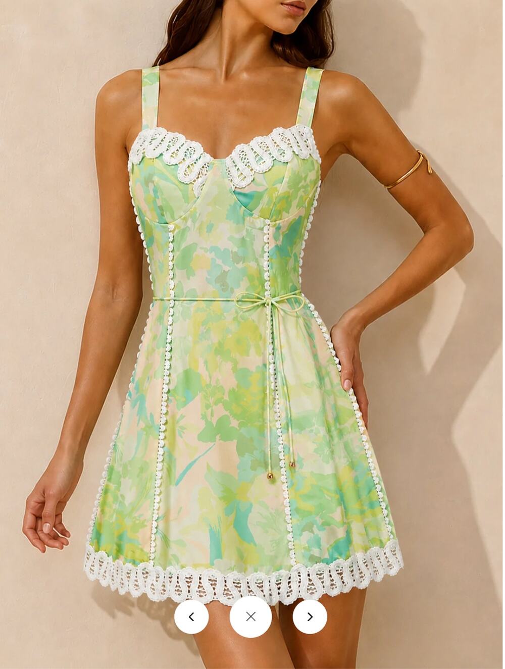 NWT Commense Lace Trim Printed Cami Mini Dress Sz L